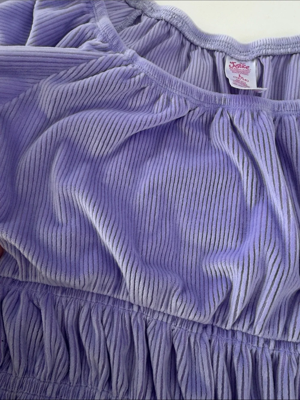Justice Purple Smocked Ruffle Top Girls Size Large 12/14 | Cottagecore Peplum